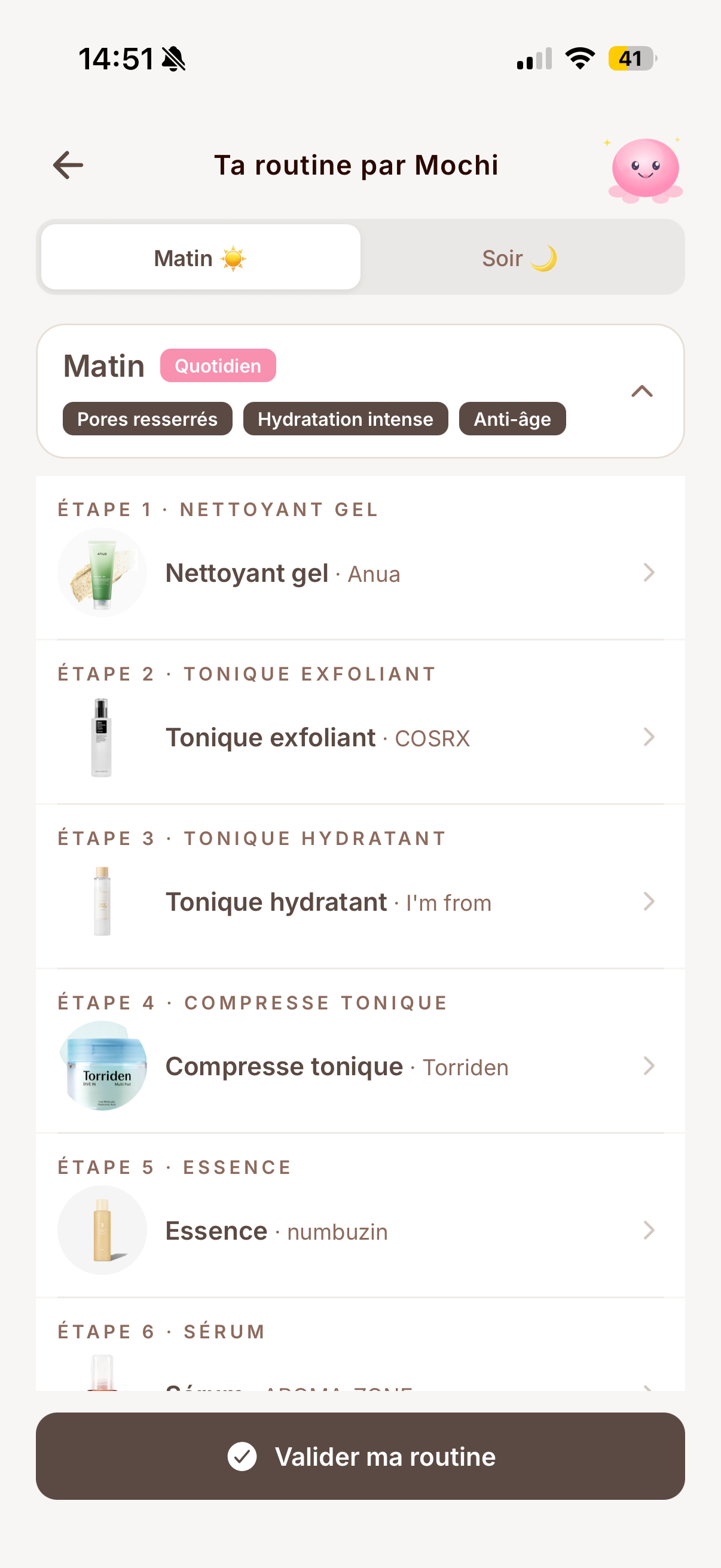 Routine matin personnalisée générée par Mochi