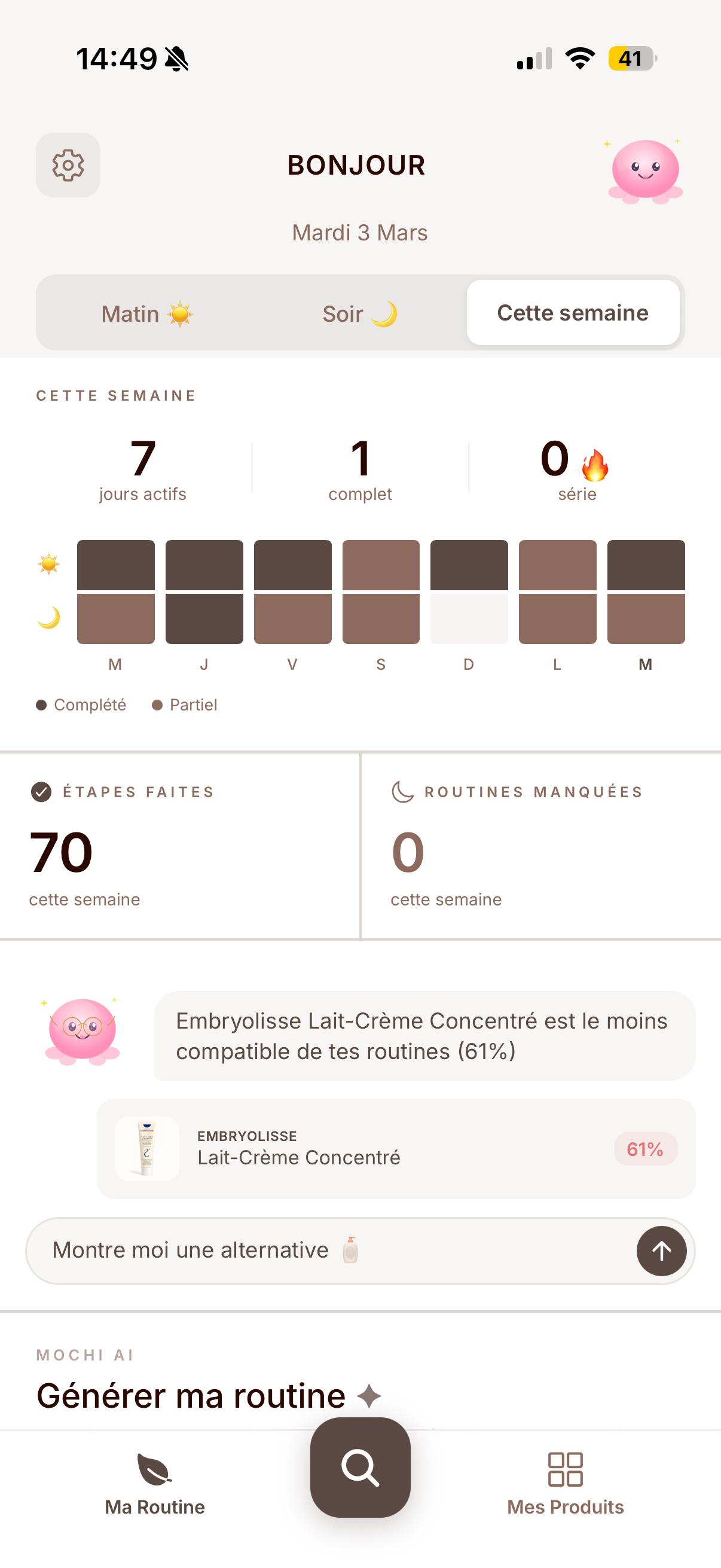 Suivi hebdomadaire skincare